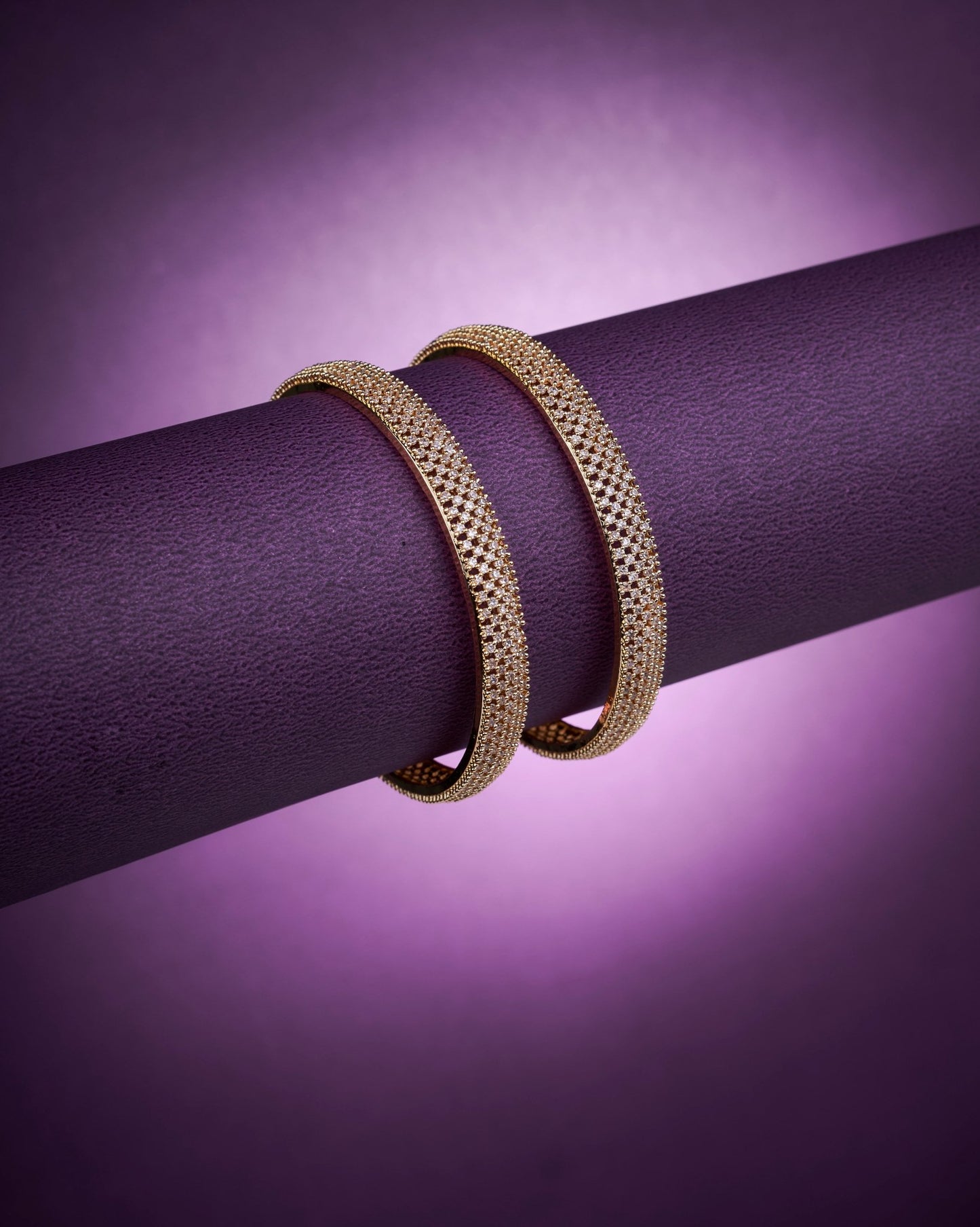 Opal Touch - 5 Line AD Studded Gold Bangles (Pack of 2) - Bangles