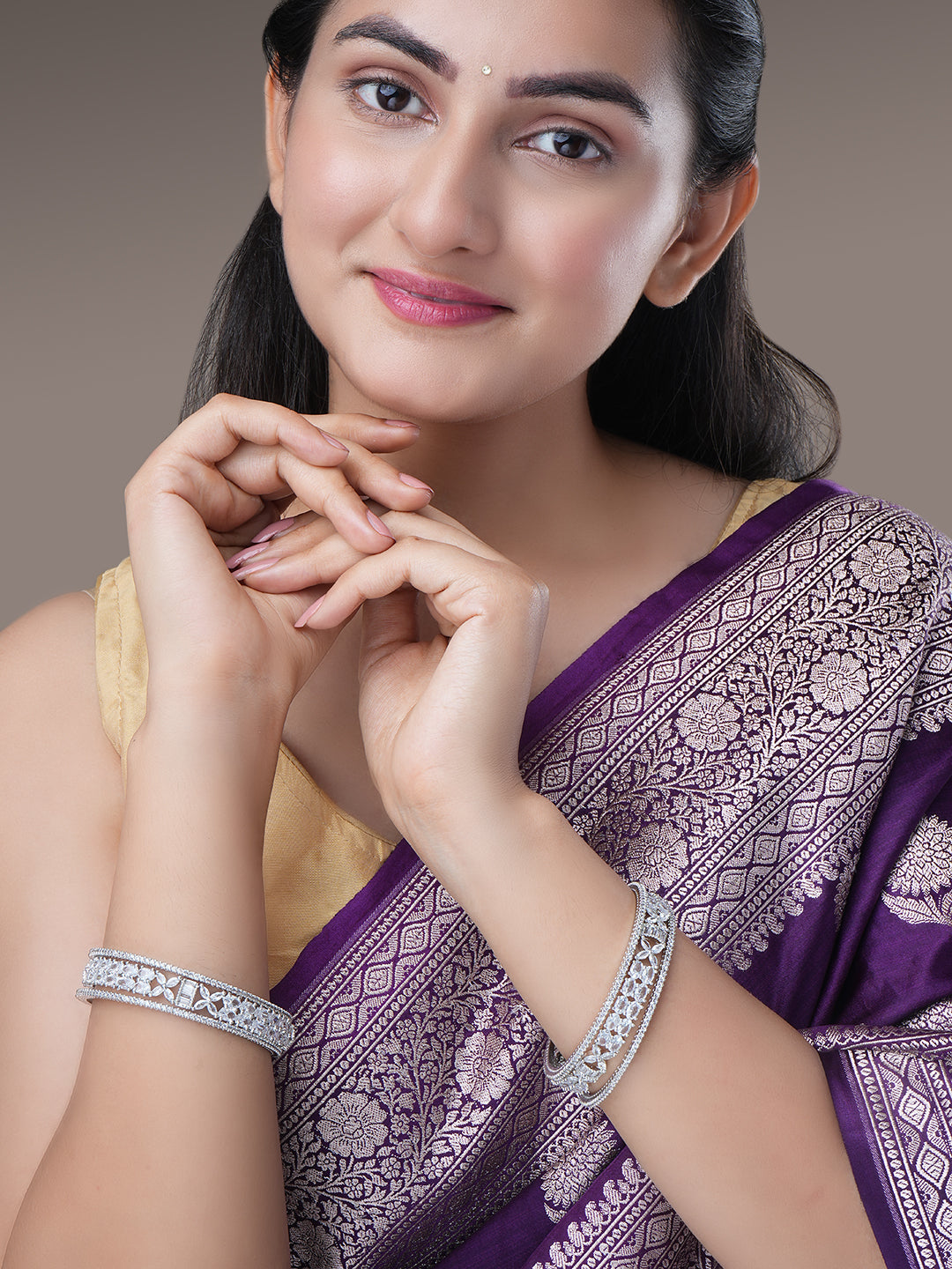 Crystal Fancy Rhodium Bangles (Pack of 6)