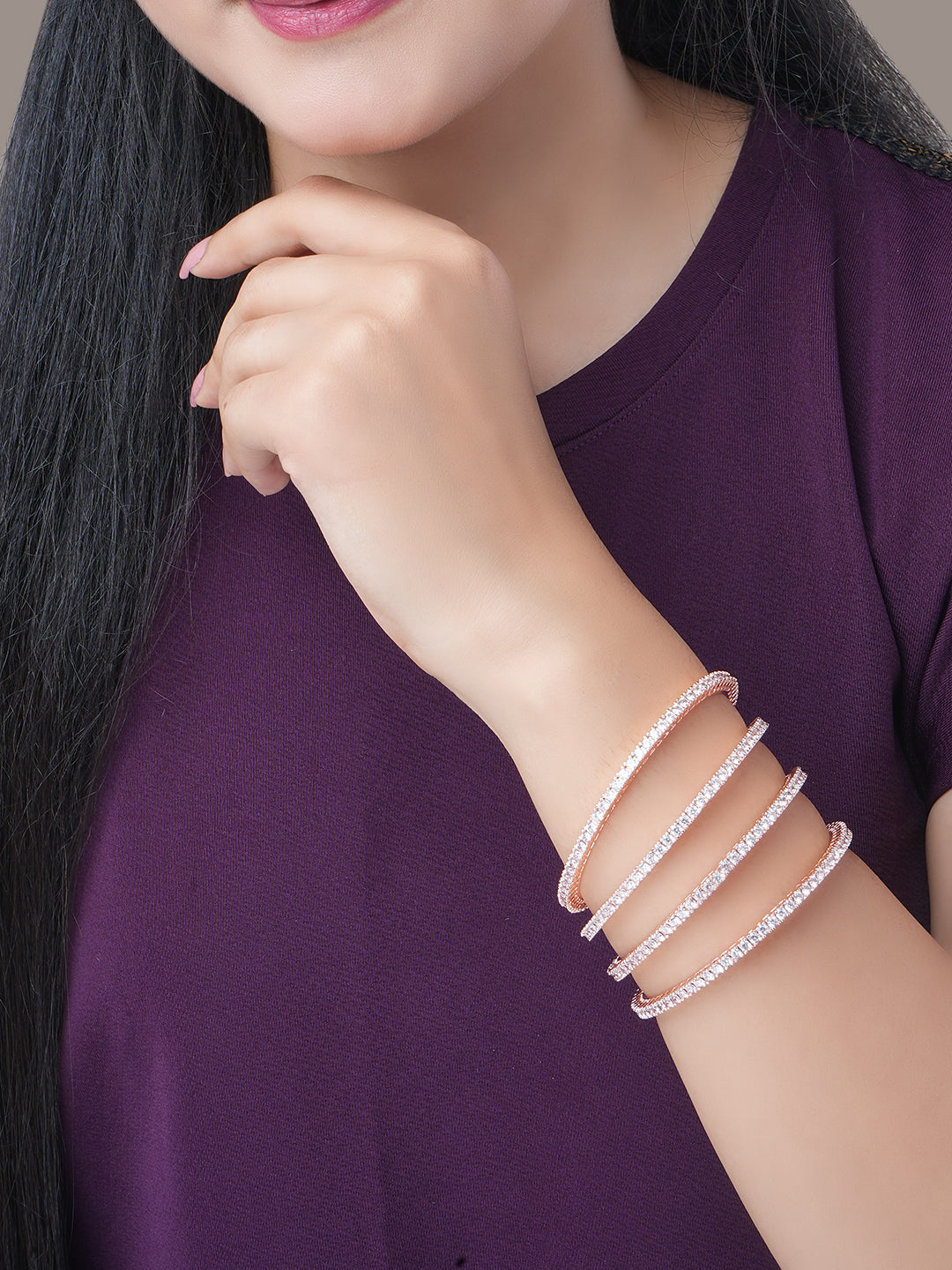 Enchanting White Rose Gold Bangles (Pack of 4)