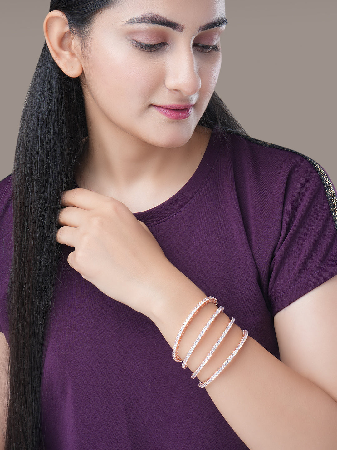 Enchanting White Rose Gold Bangles (Pack of 4)