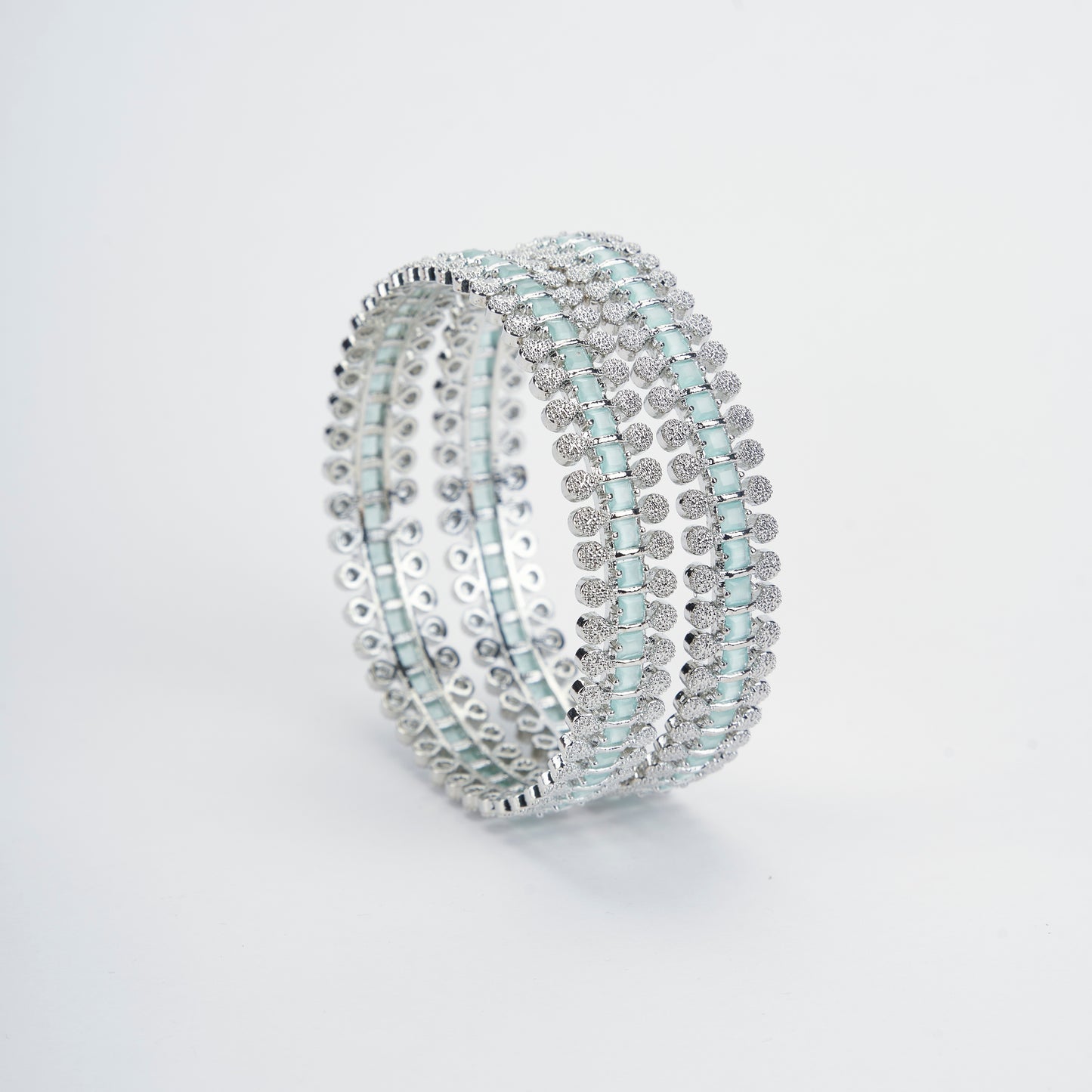 Opal Touch - Sparkling Rhodium Bangles Set (Pack of 2) - Bangles