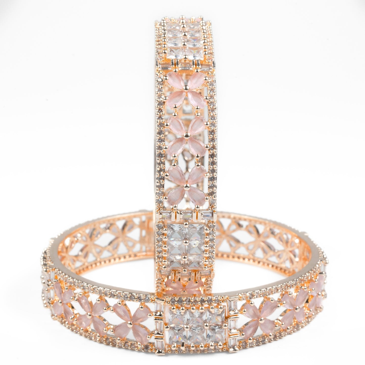 Crimson Flower Rose Gold Bangles (Pack of 2)