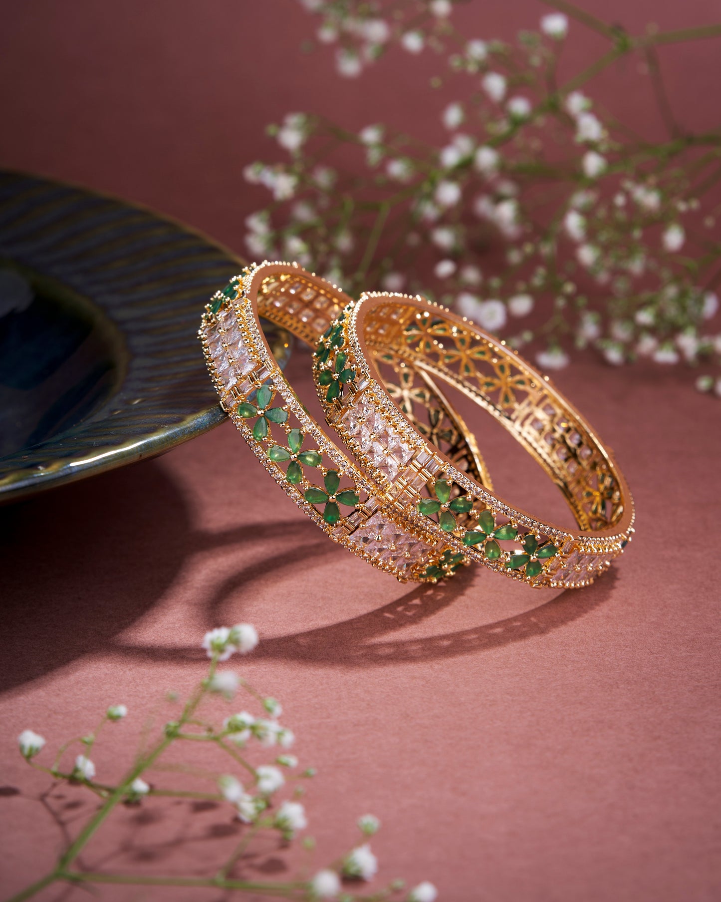Opal Touch - Crimson Flower Gold Bangles (Pack of 2) - Bangles