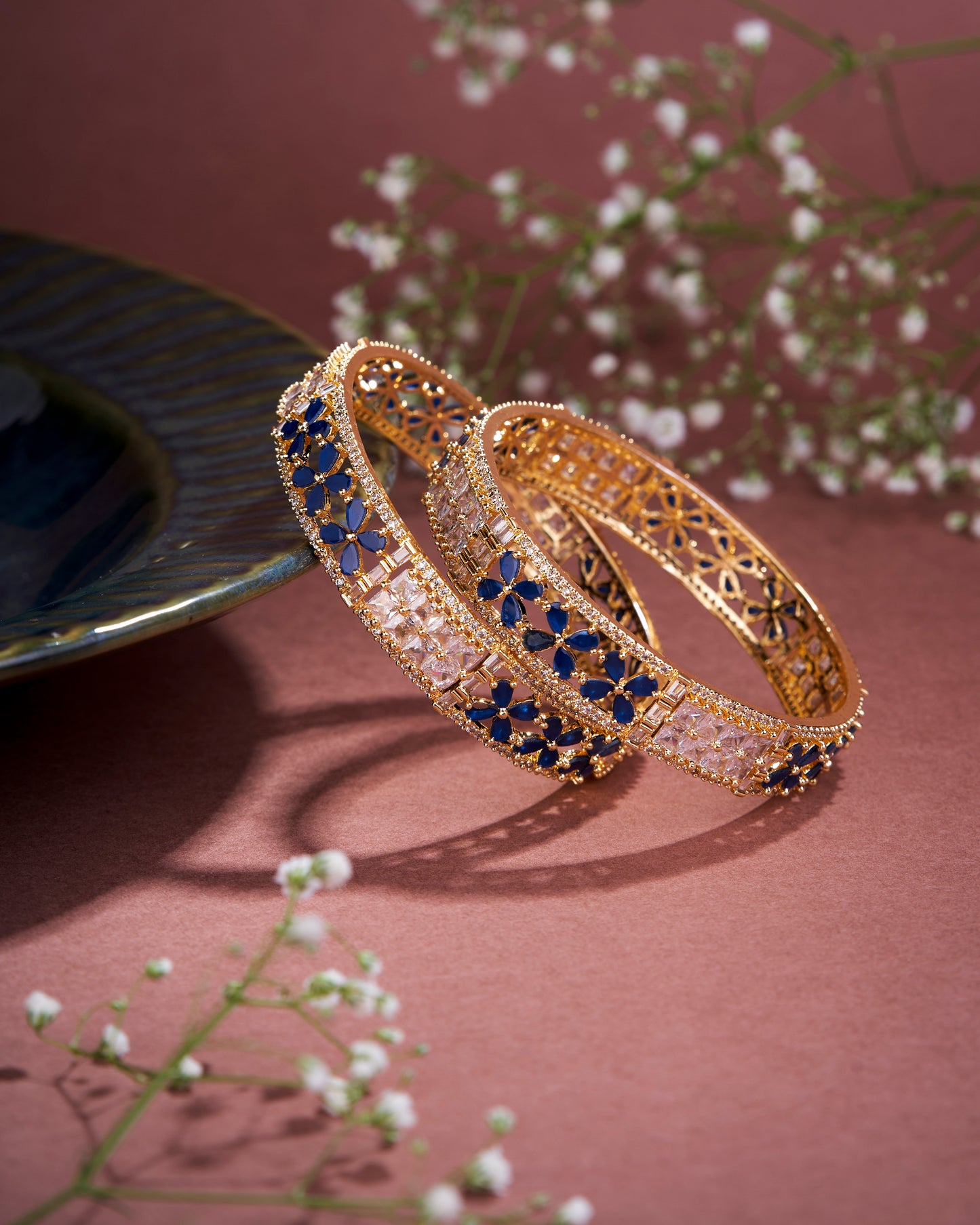 Opal Touch - Crimson Flower Gold Bangles (Pack of 2) - Bangles