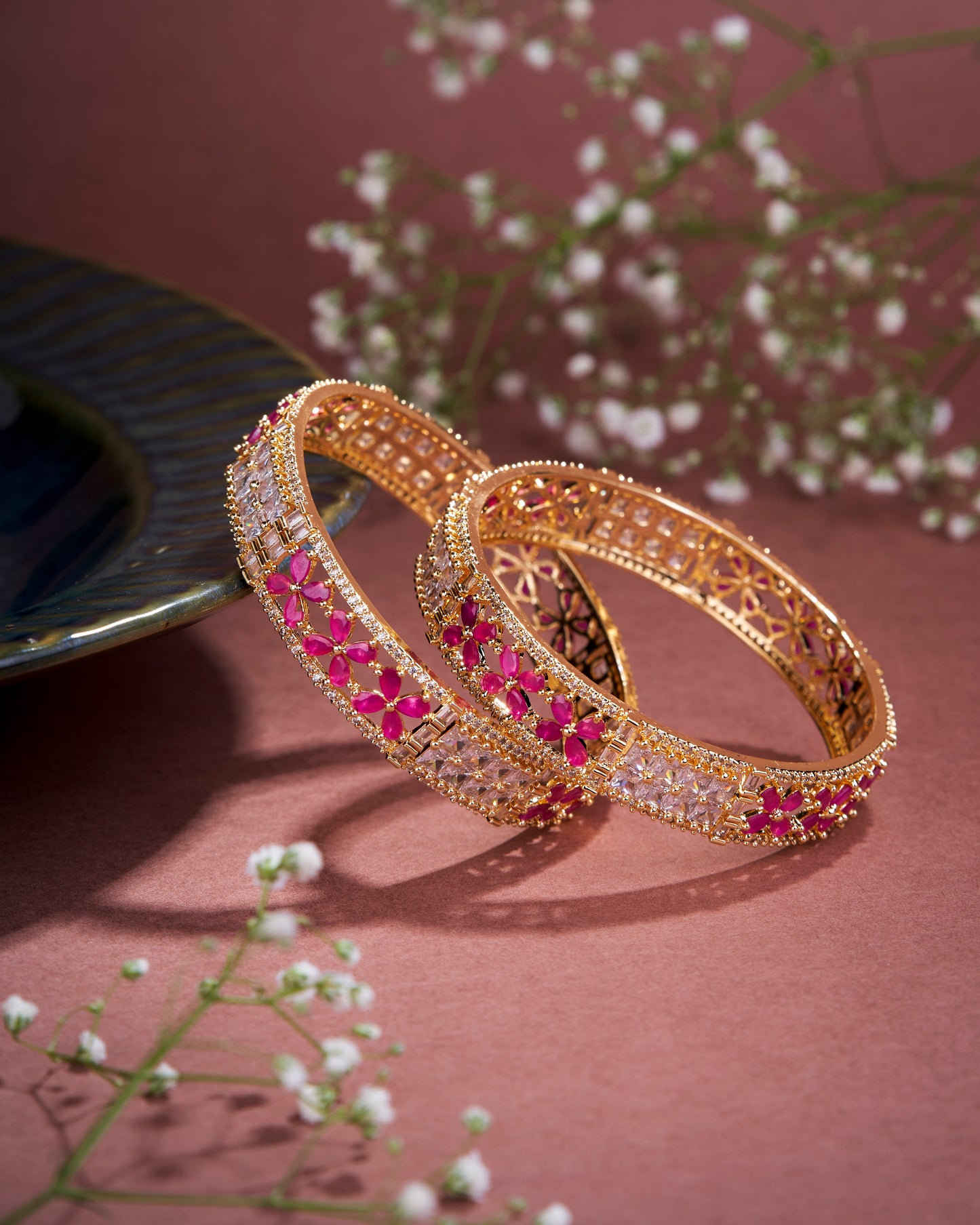 Opal Touch - Crimson Flower Gold Bangles (Pack of 2) - Bangles