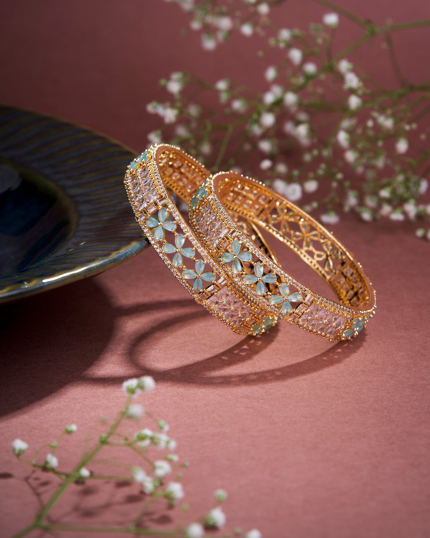 Opal Touch - Crimson Flower Gold Bangles (Pack of 2) - Bangles