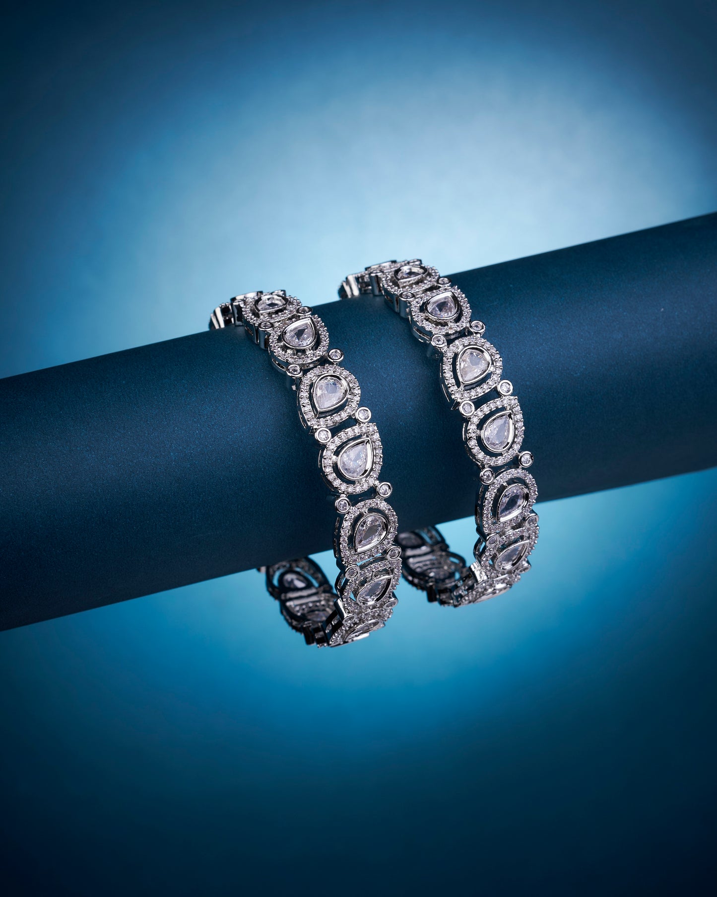 Opal Touch - Designer Polki Rhodium Bangles (Pack of 2) - Bangles