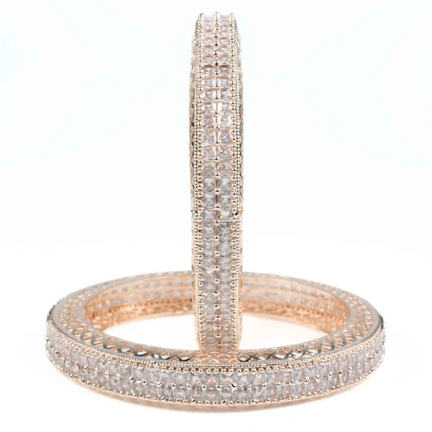 American Diamond Round Rose Gold Bangles (Pack of 2)
