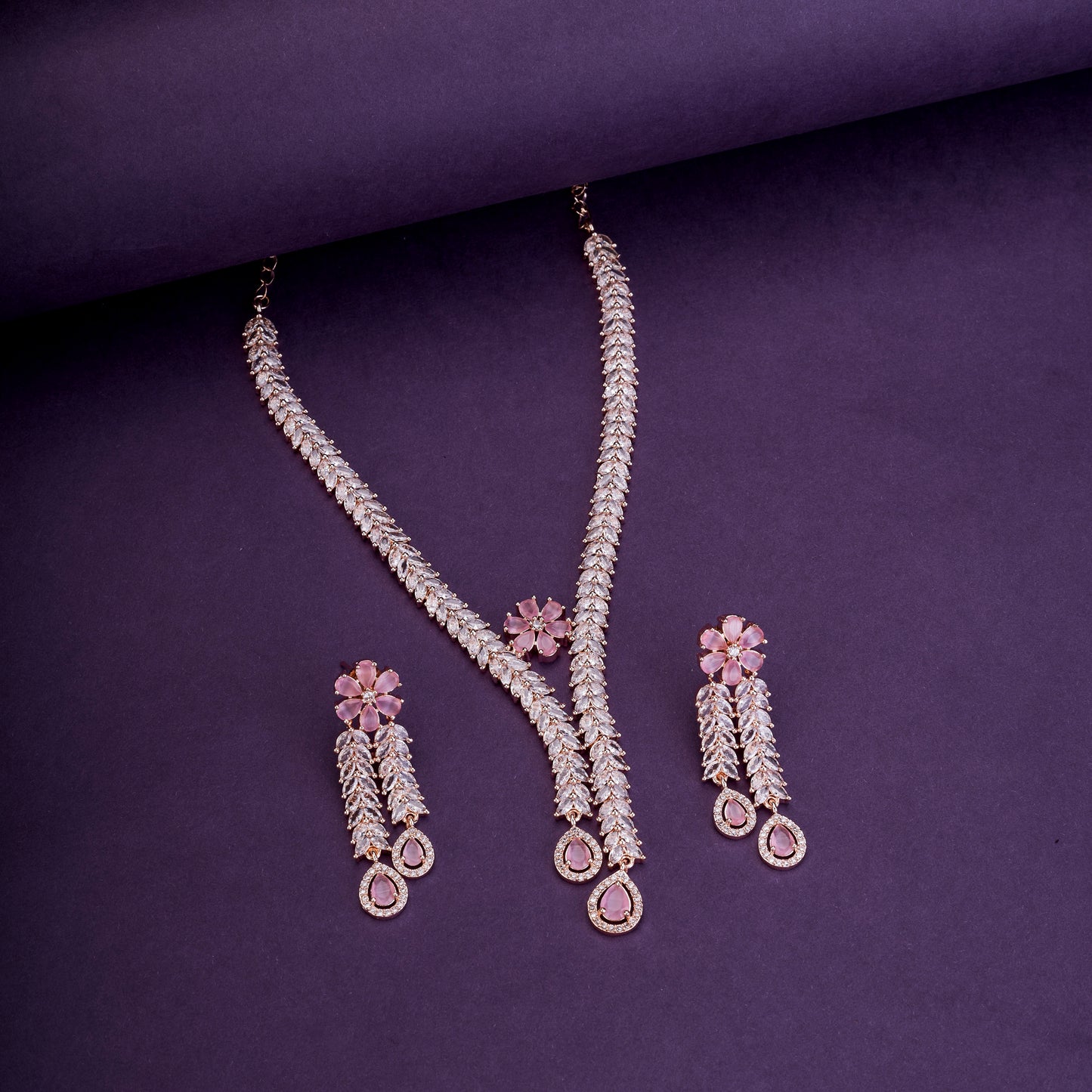 Zig Zag CZ Rose Gold Necklace