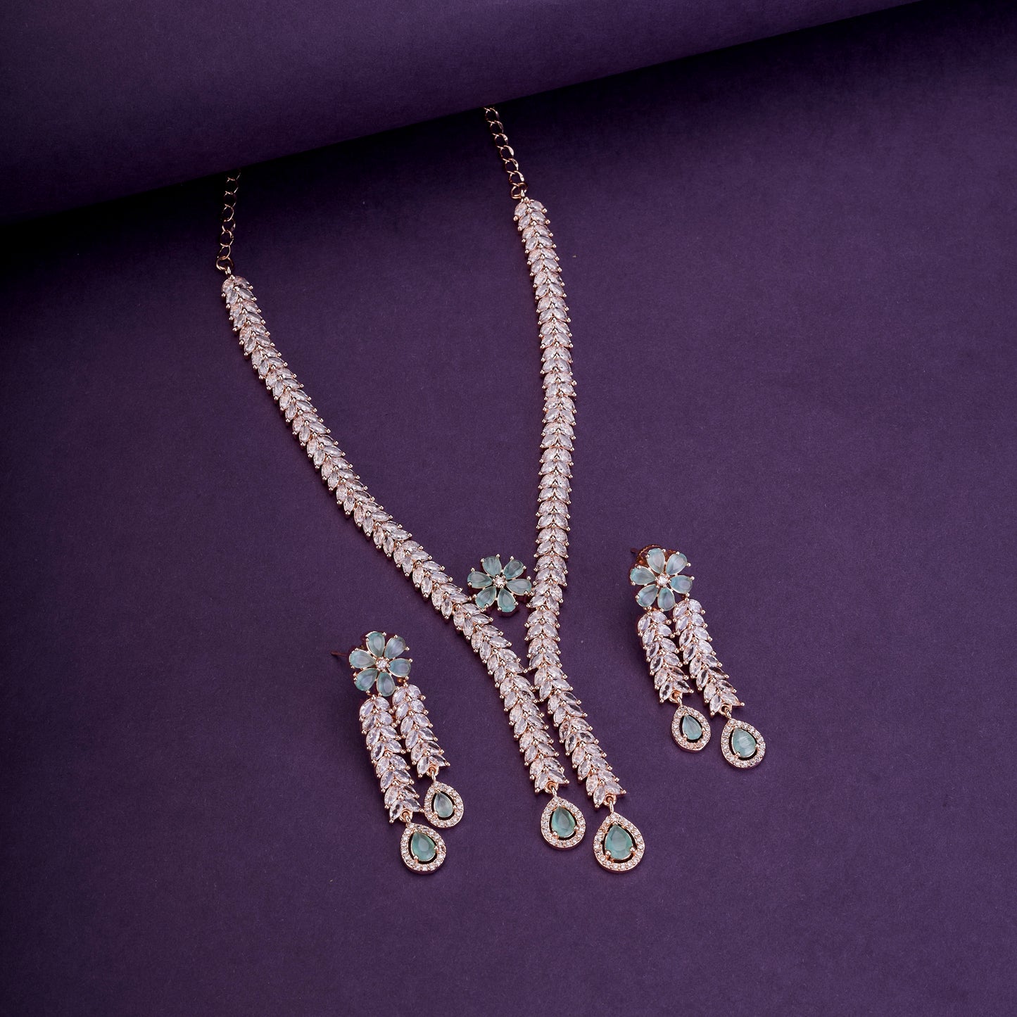 Zig Zag CZ Rose Gold Necklace