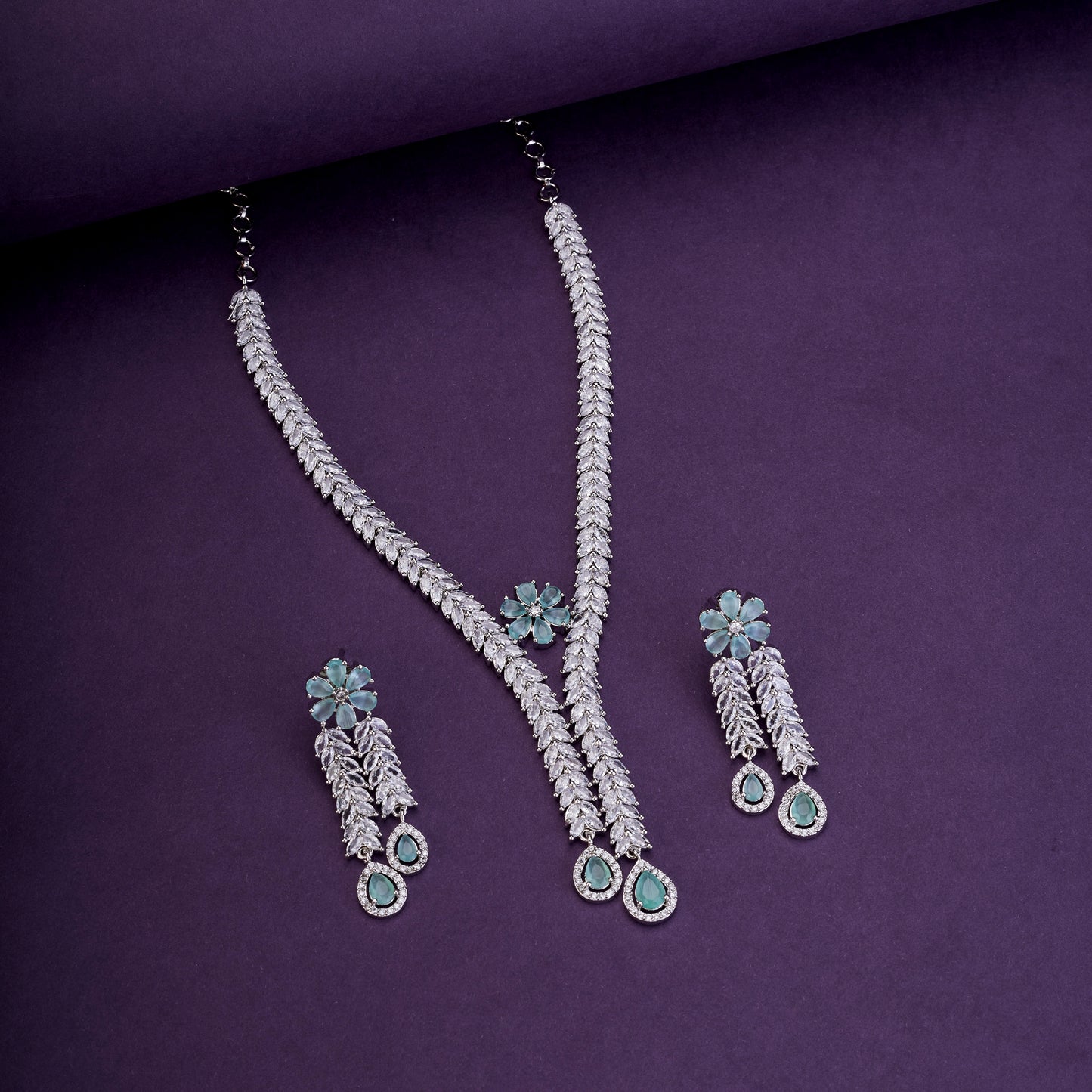 Zig Zag CZ Rhodium Necklace