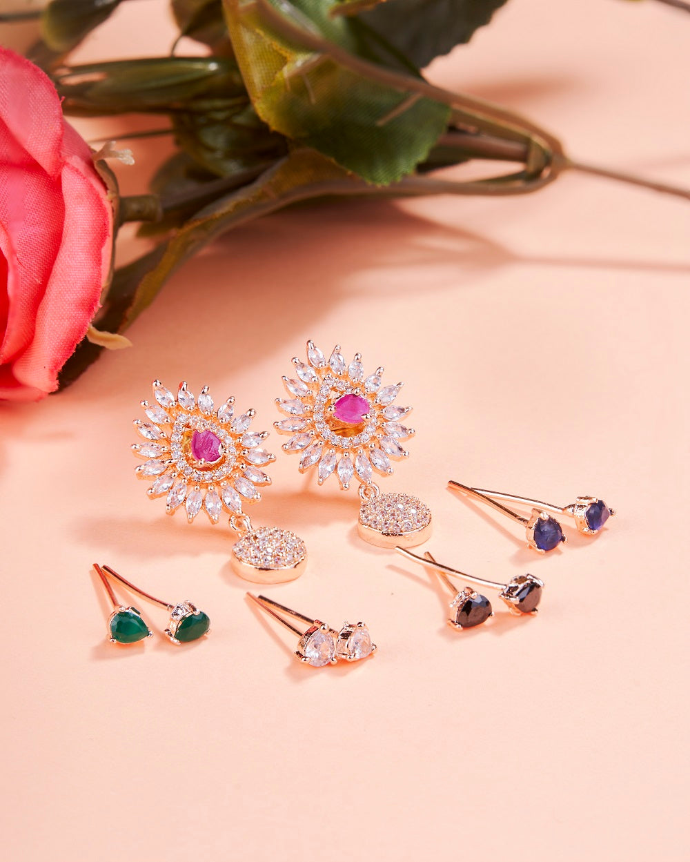 Opal Touch - Rose Gold Plated 5 Color Changeable Earrings - Earrings