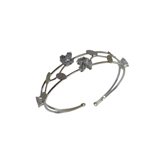 Opal Touch - Adjustable Rhodium Leaf Bracelete - Bracelet