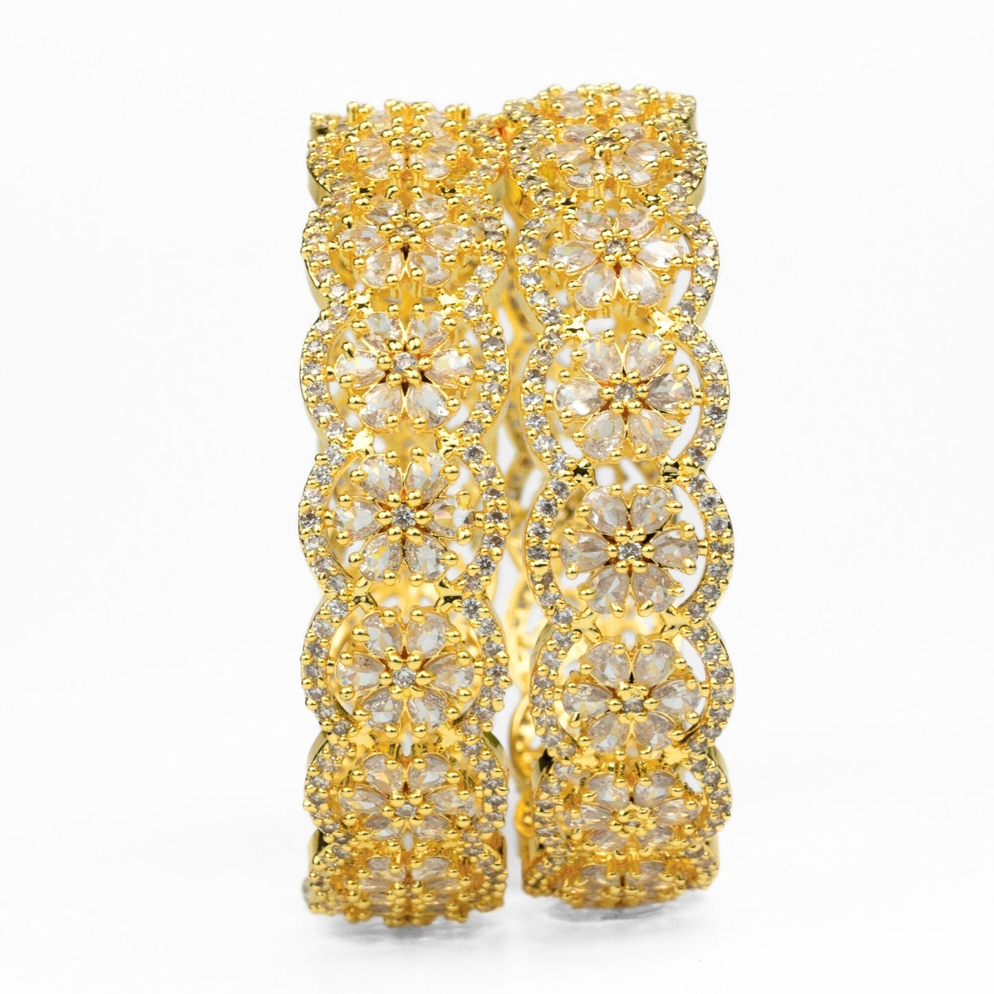 American Diamond Flower Bangles (Pack of 2) - Opal Touch