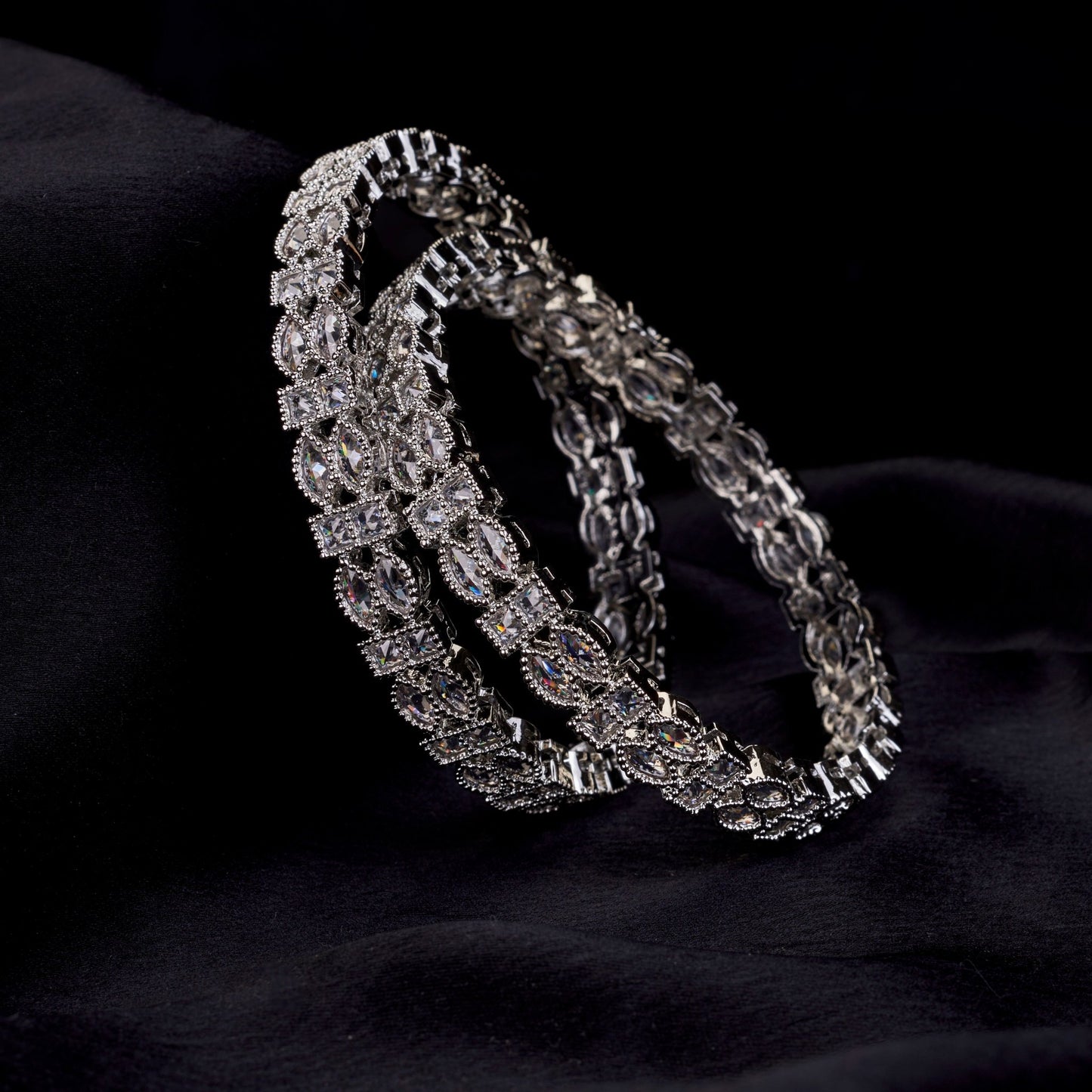 Bangles - Celestia Gleam Rhodium Plated Bangles - Opal Touch