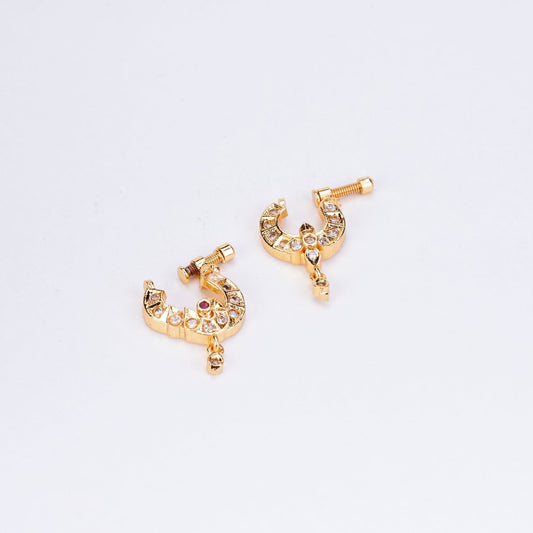 Nose Pin - Crescent Bird - Shaped Gold Plated Combo Nose Pin - Opal Touch
