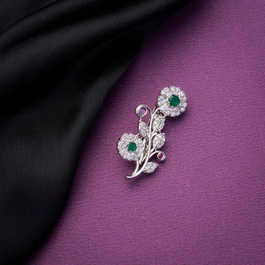 Saree Pin - Floral Celestial Rhodium Saree Pin - Opal Touch