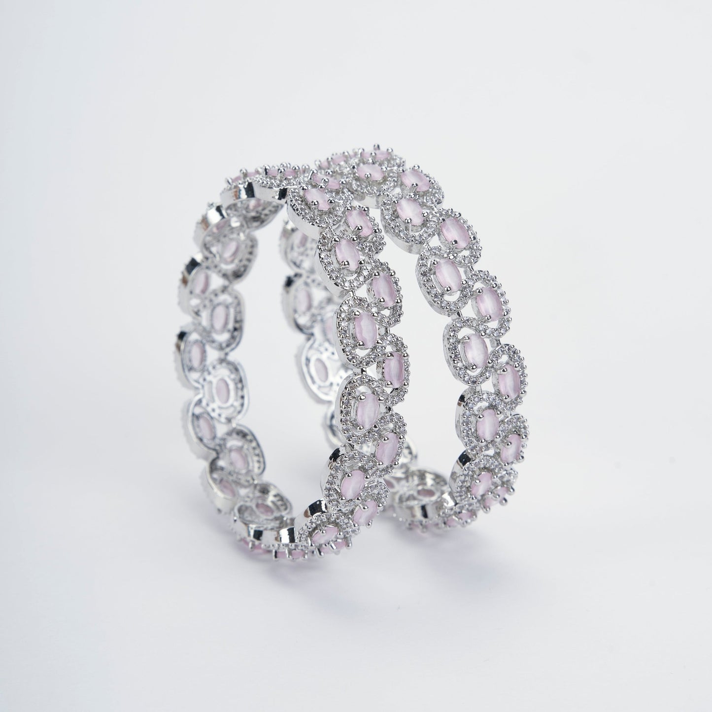 Bangles - Minty Fresh Rhodium Bangles Set (Pack of 2) Mint Pink - Opal Touch