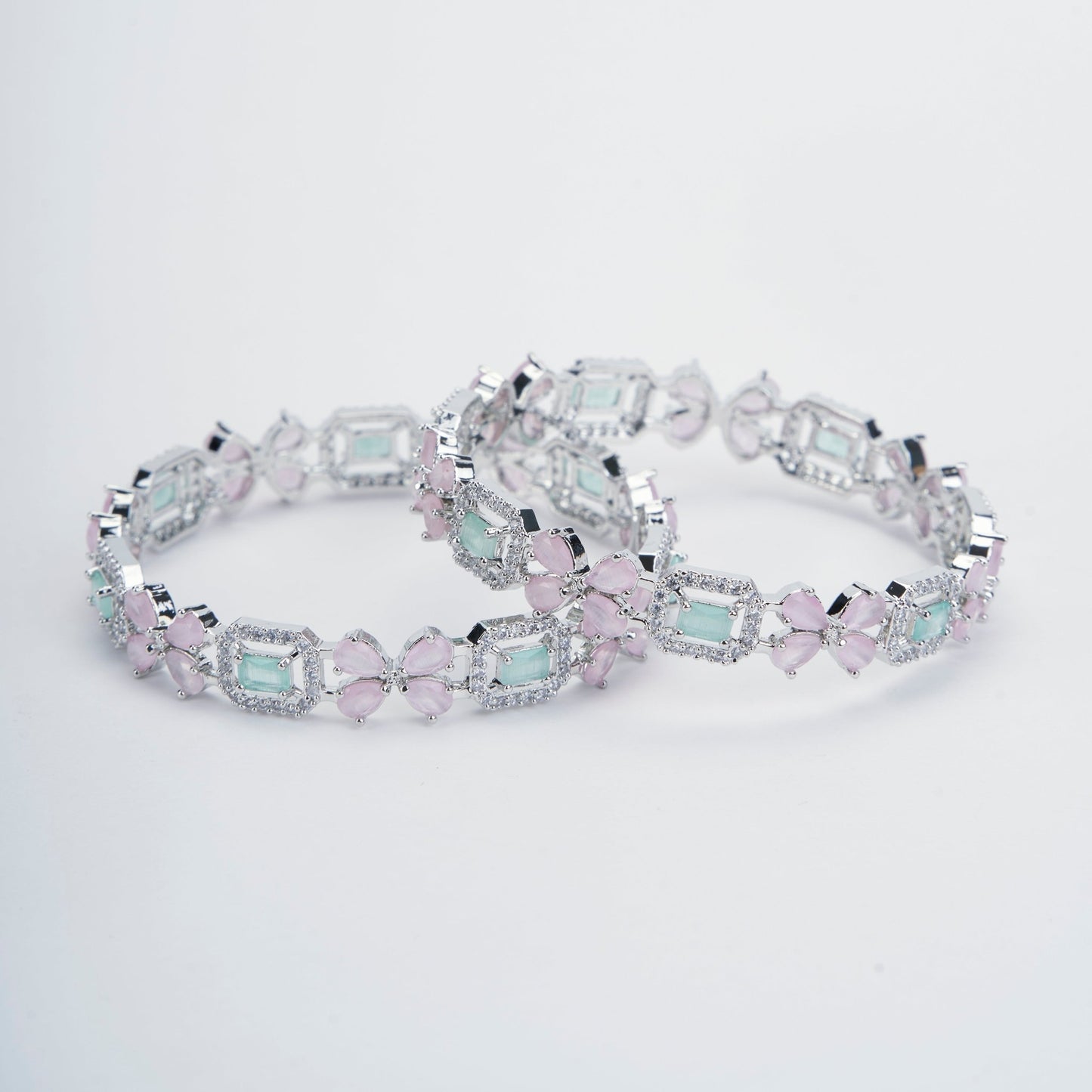Opal Touch - Minty Fresh Rhodium Bangles Set (Pack of 2) - Bangles