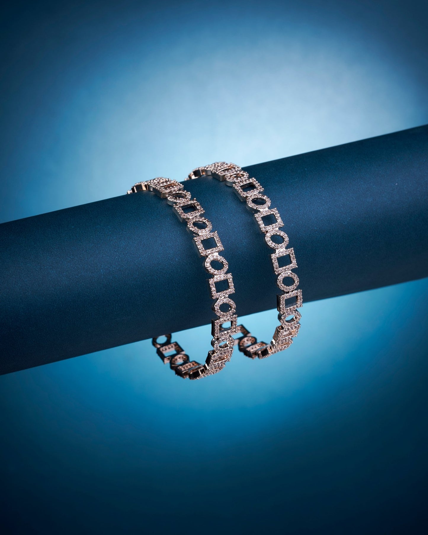 Opal Touch - Modern American Diamond Rose Gold Bangles (Pack of 2) - Bangles