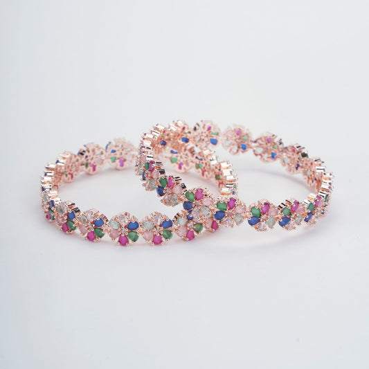 Opal Touch - Multicolored Rose Gold Bangles Set (Pack of 2) - Bangles