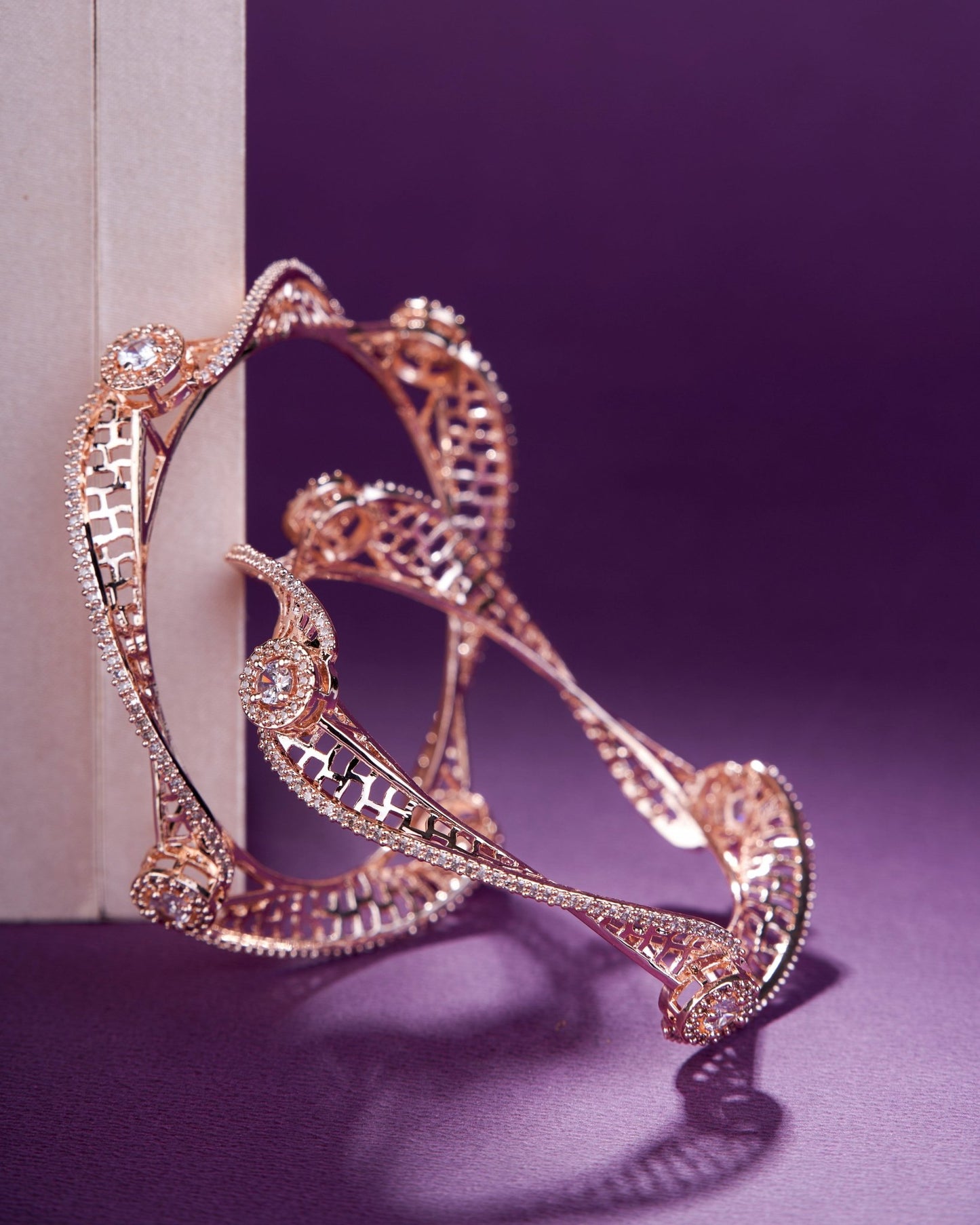 Opal Touch - Pristine Curly Studed Rose Gold Bangles (Pack of 2) - Bangles