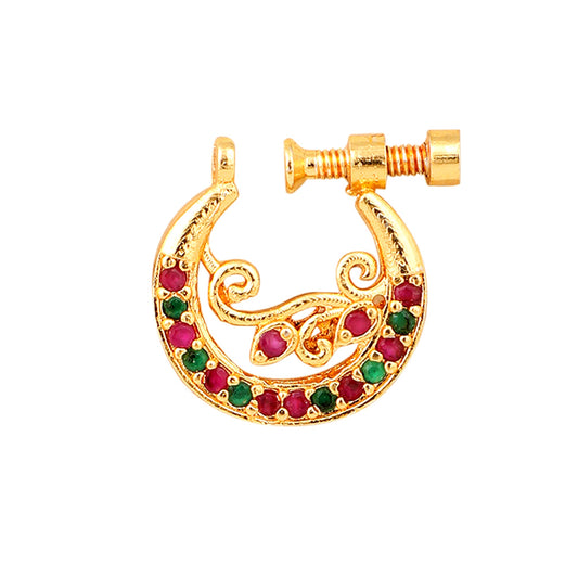 Opal Touch - Red-Green Gold Nose Pin - Nose pin