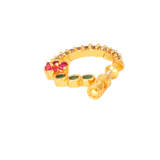 Opal Touch - Red-Green-White CZ Nose Pin - Nose pin