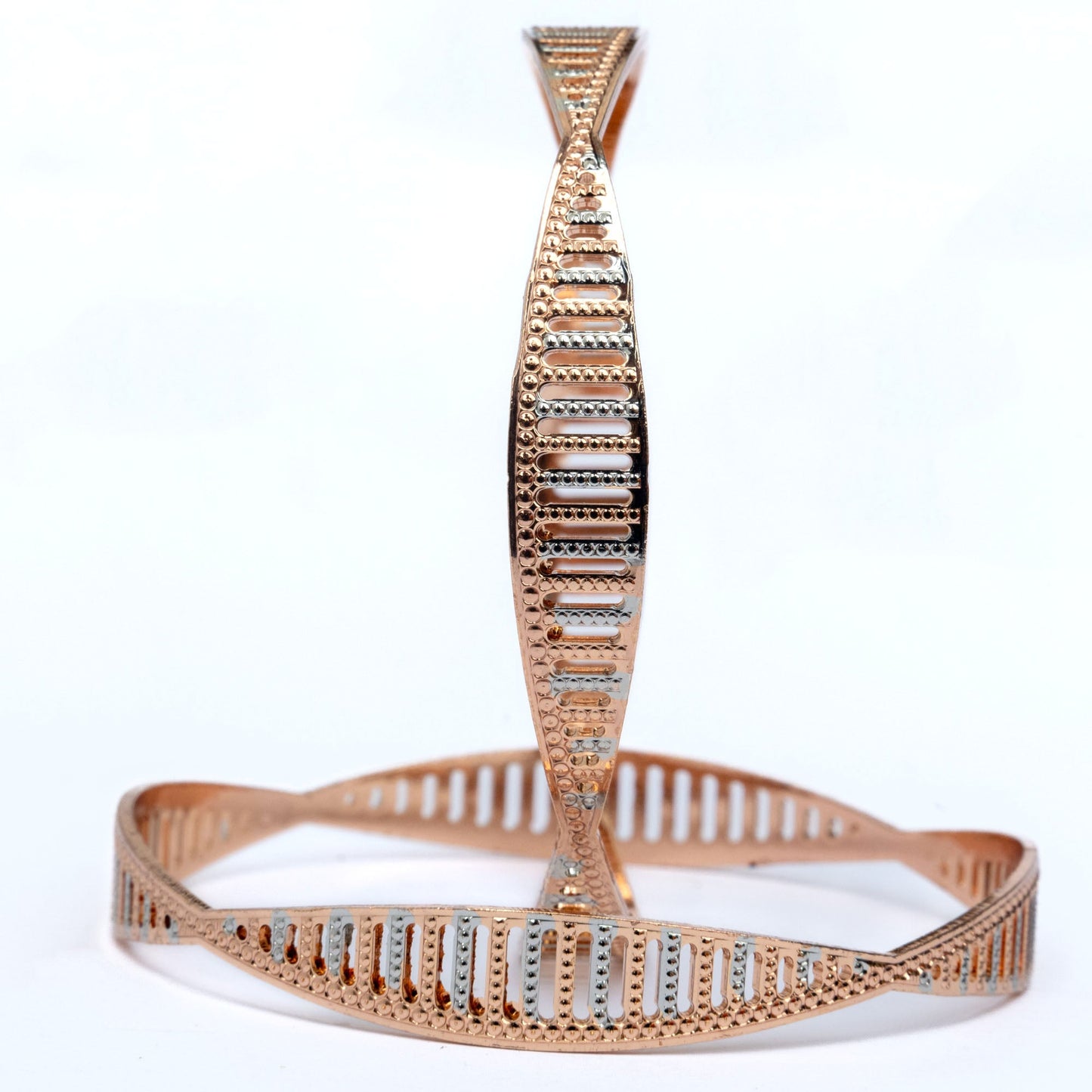 Bangles - Rose Gold and Silver Plated Bangles with Elegant Detailing - Opal Touch