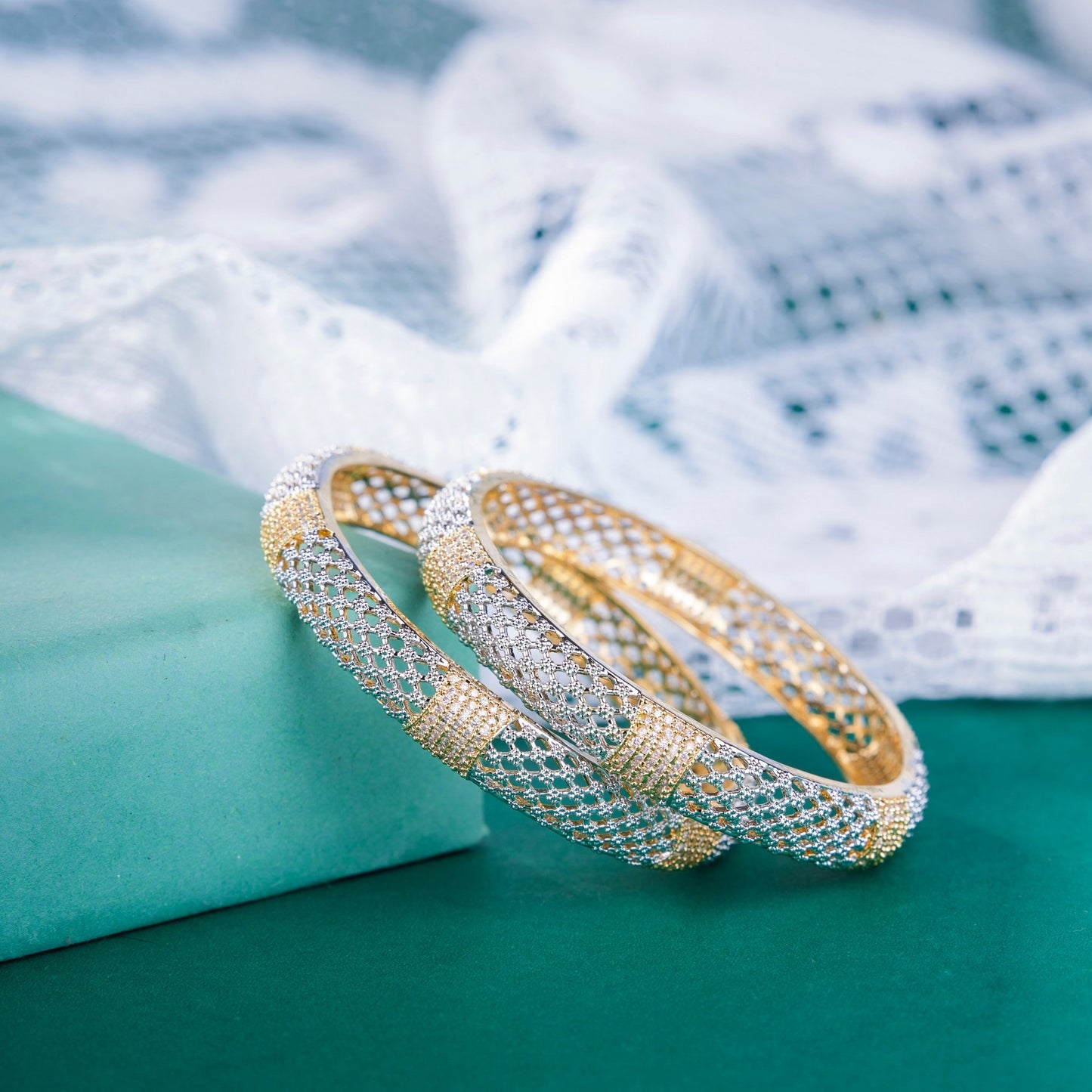 Opal Touch - Shimmering American Diamond Two Tone Bangles (Pack of 2) - Bangles