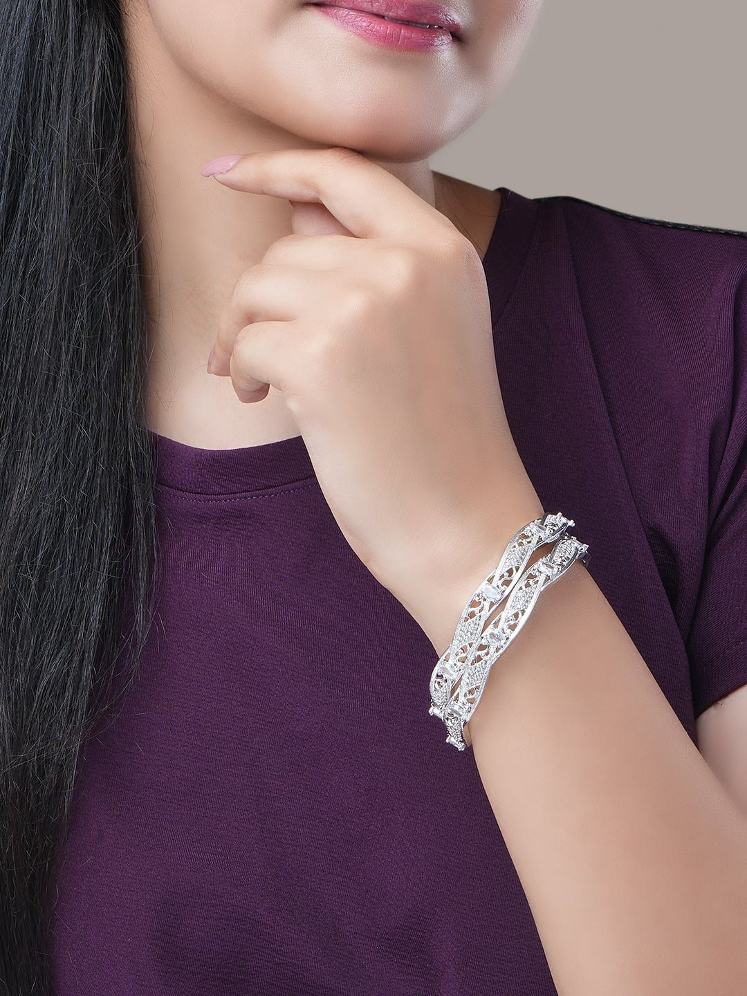 Bangles - Stellar Bloom Rhodium Bangles - Opal Touch