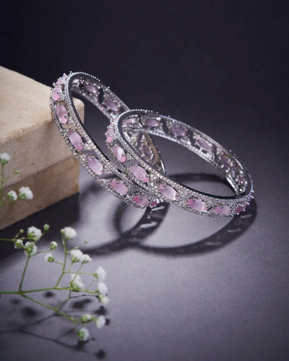 Stylish Zig Zag Oval Rhodium Bangles (Pack of 2) - Opal Touch