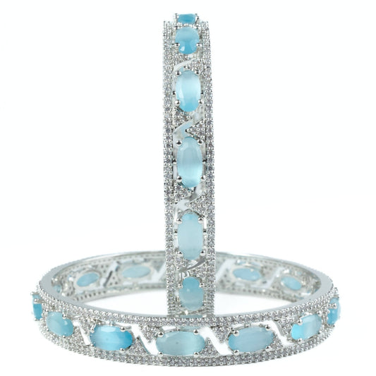 Stylish Zig Zag Oval Rhodium Bangles (Pack of 2) - Opal Touch