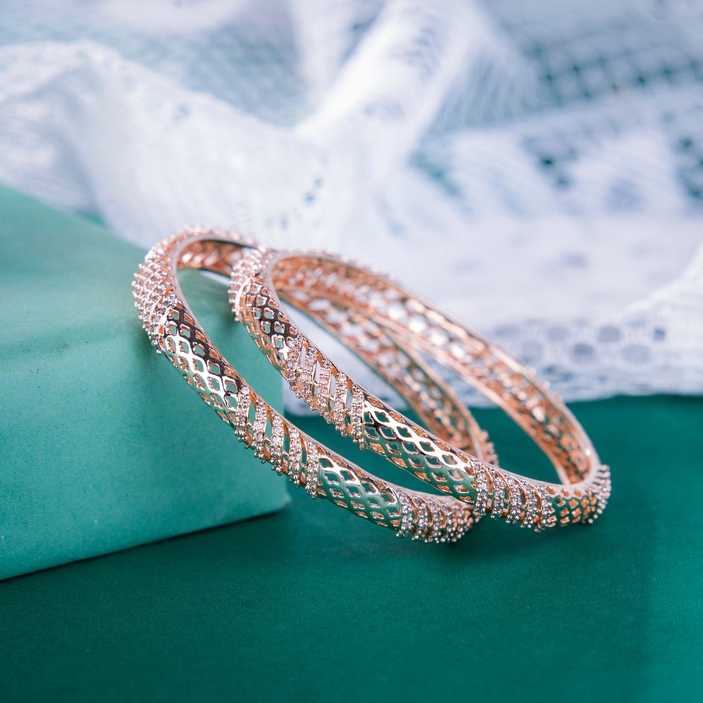 Opal Touch - Traditional Skiny Rose Gold AD Bangles (Pack of 2) - Bangles