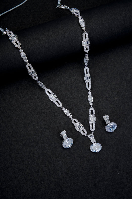 Opal Touch - White Rhodium Elegance Necklace - Necklace
