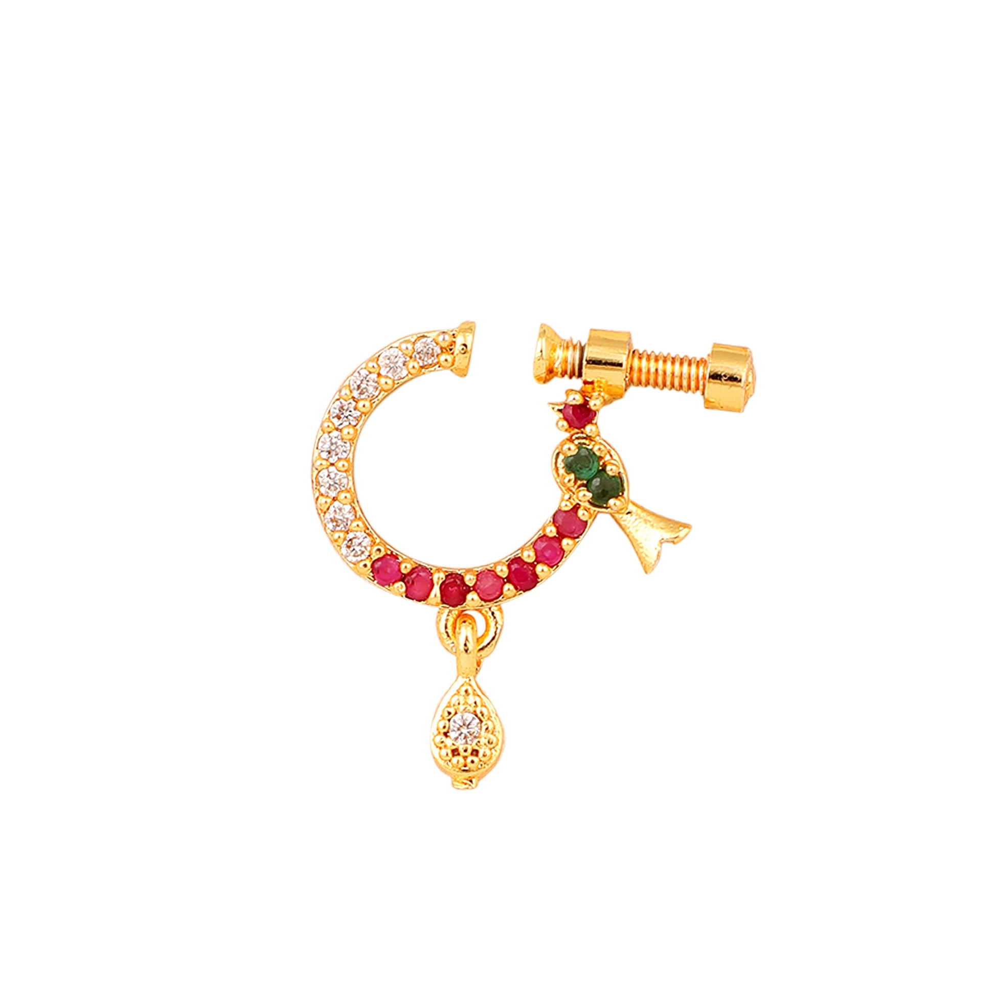 Red-Green Gold Nose Pin - Opal Touch