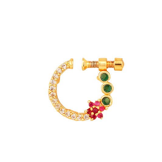 Opal Touch - Red-Green-White CZ Nose Pin - Nose pin