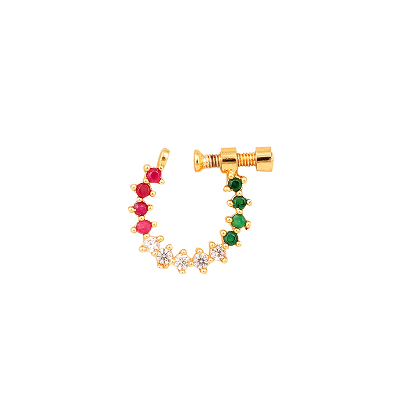 Red-Green-White CZ Nose Pin - Opal Touch