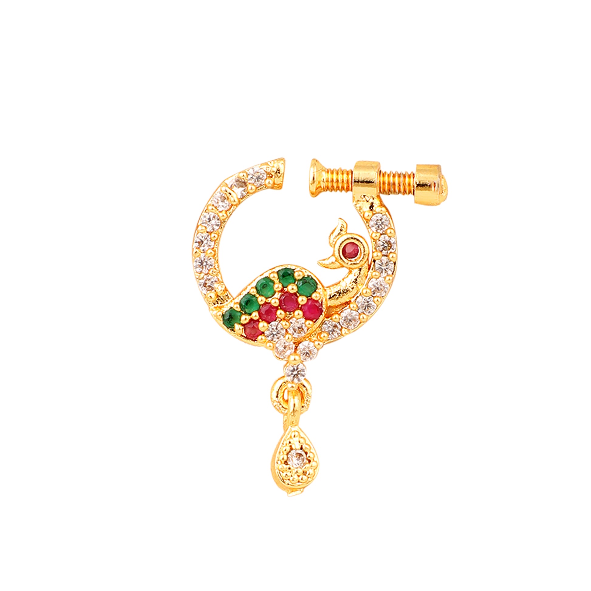 Red-Green-White CZ Nose Pin - Opal Touch