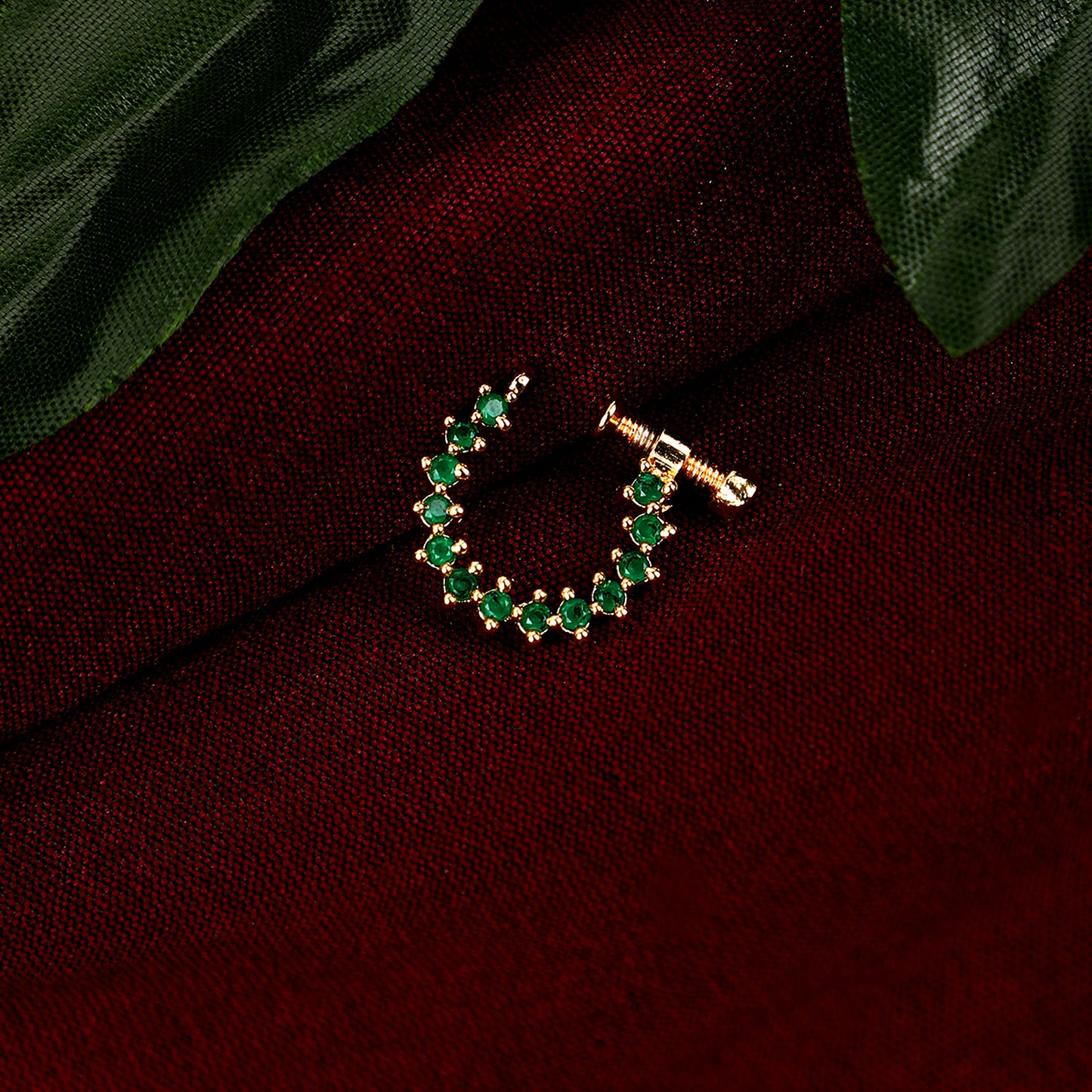 Green CZ Gold Nose Pin