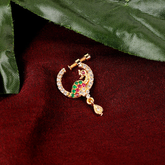 Opal Touch - Red-Green-White CZ Nose Pin - Nose pin