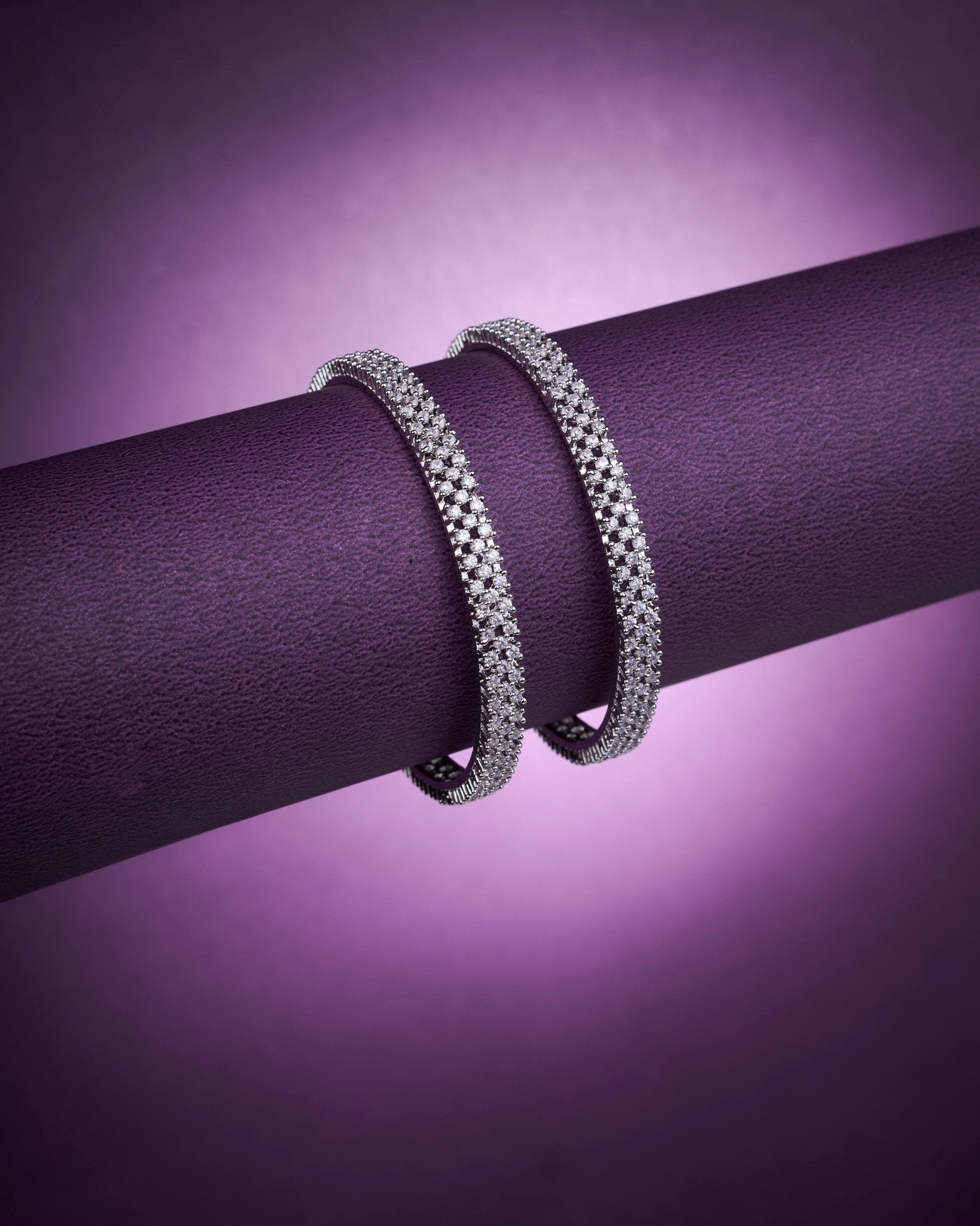 Opal Touch - 3 Line AD Studded Rhodium Plated Bangles (Pack of 2) - Bangles