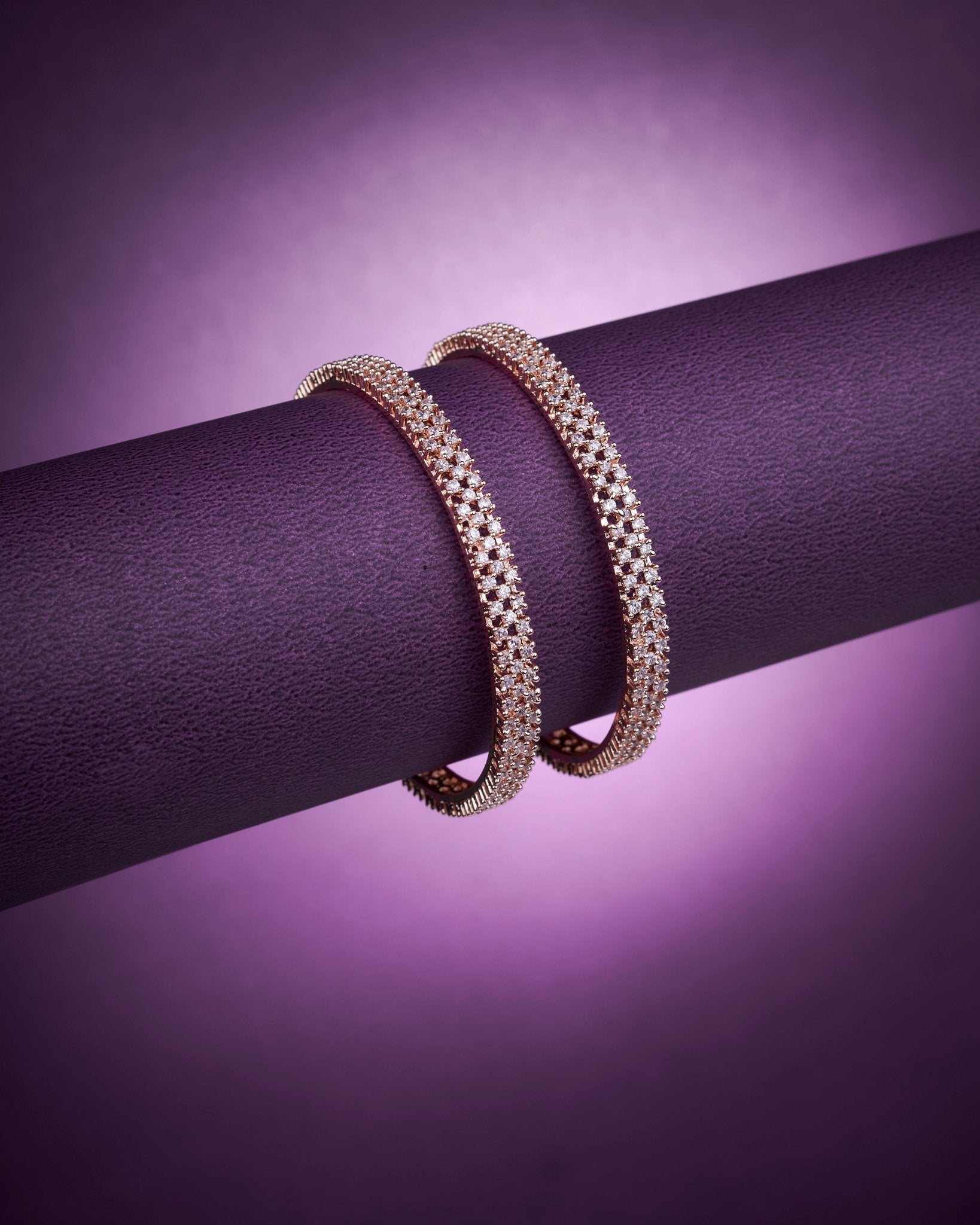 3 Line AD Studded Rose Gold Bangles (Pack of 2) - Opal Touch