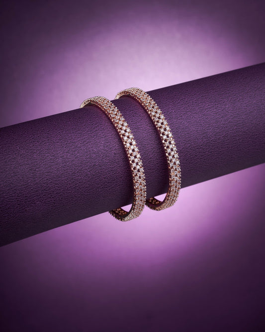 Opal Touch - 3 Line AD Studded Rose Gold Bangles (Pack of 2) - Bangles