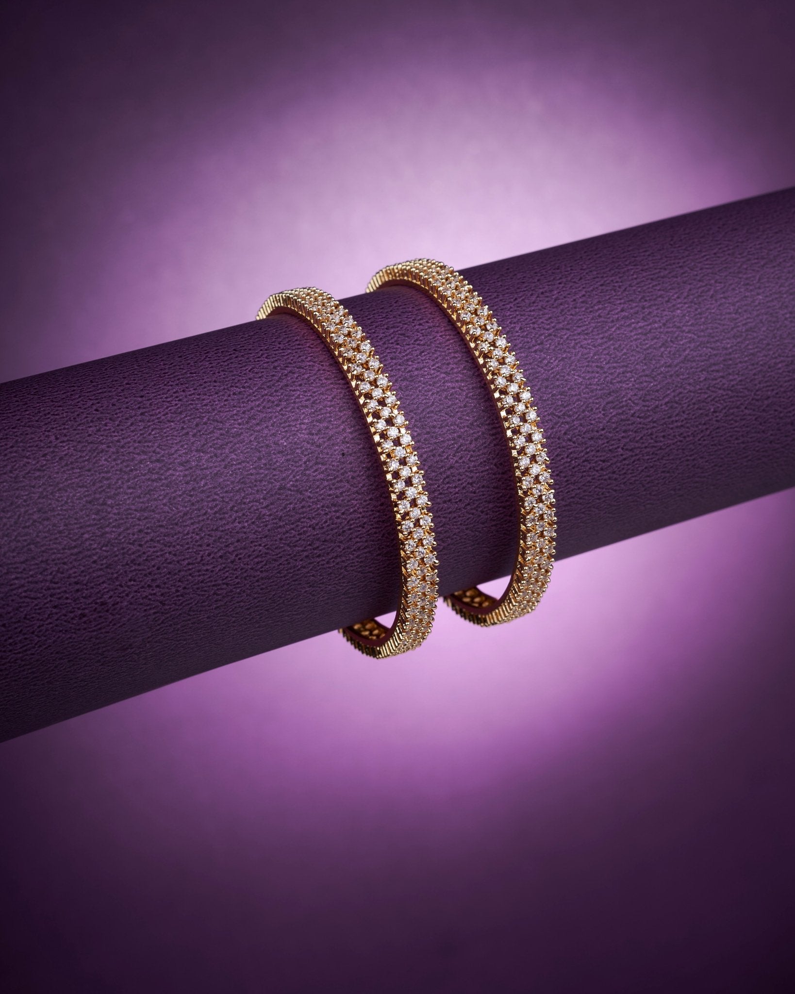 Opal Touch - 3 Line AD Studed Gold Plated Bangles (Pack of 2) - Bangles