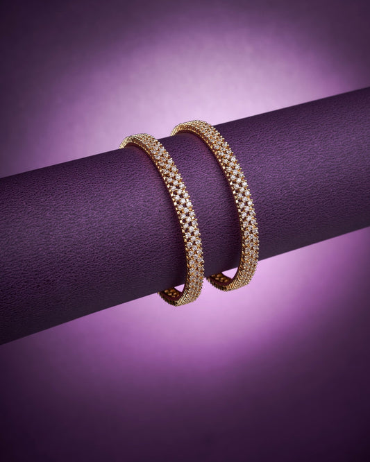 Opal Touch - 3 Line AD Studed Gold Plated Bangles (Pack of 2) - Bangles