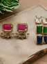 Opal Touch - 4 Color Changeable Matte Square Studs - Earrings