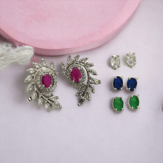 Opal Touch - 4 Color Changeable Rhodium Studs - Earrings
