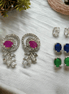 Opal Touch - 4 Color Changeable Rhodiumd Loop Studs - Earrings