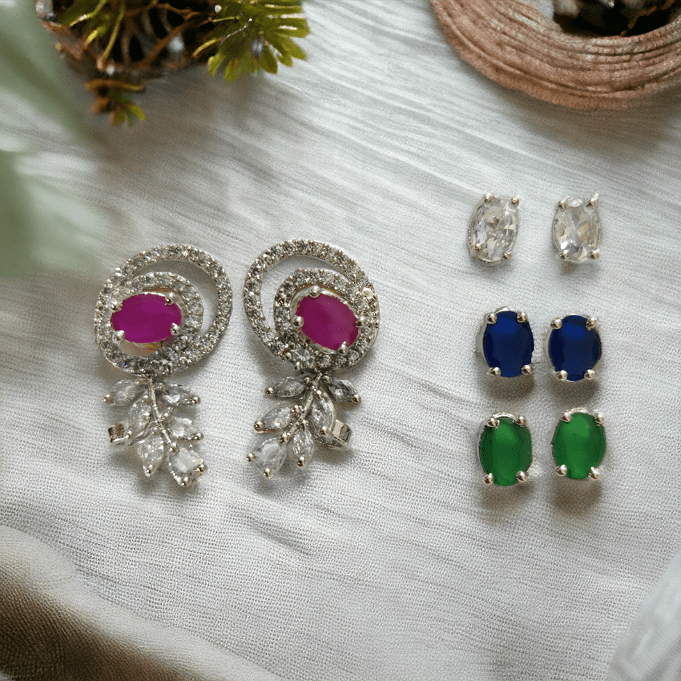 Opal Touch - 4 Color Changeable Rhodiumd Loop Studs - Earrings